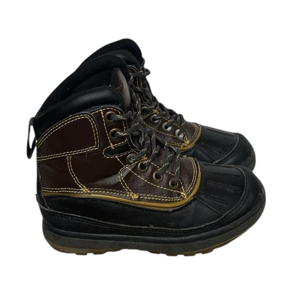 Boys Ozark Trail Lace Up Duck Boots Rain Snow Mud Size 12 Brown Black Hiking